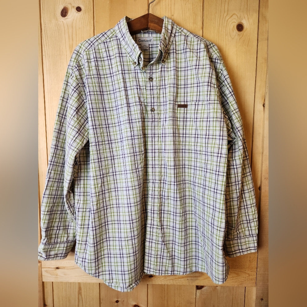 Carhartt Cotton Plaid Long Sleeve Single Chest Pocket Button-Down Shirt